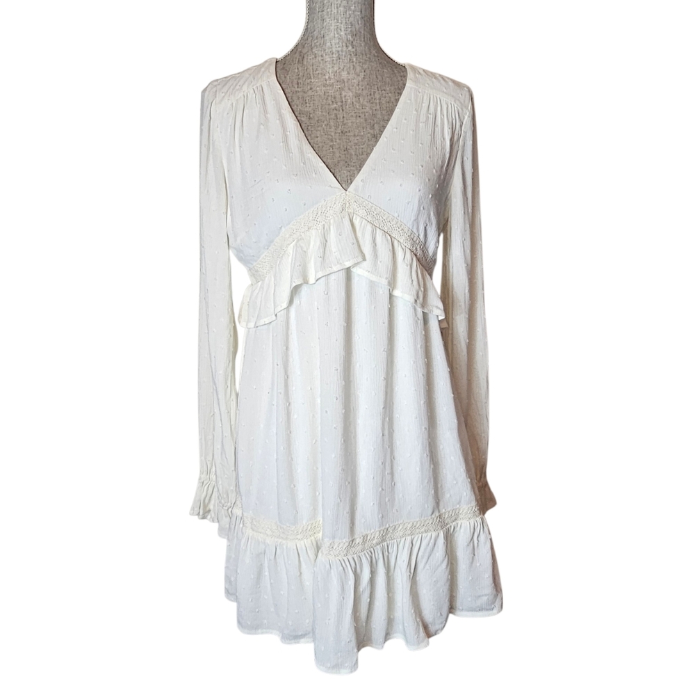 Paige White Boho Babydoll Dress Size S Fairy Whimsy Minimalist Graduation Outfit